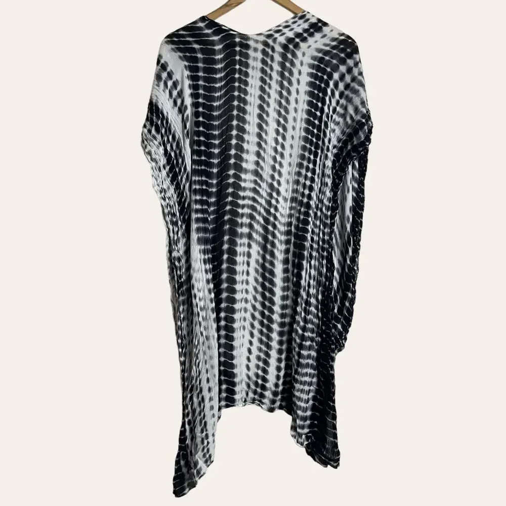 Michael Stars Blue White Tie Dye Stripe Ruana Open Front Wrap Coverup